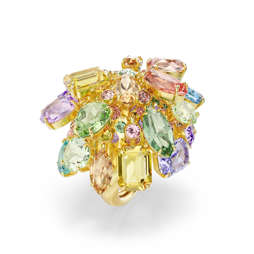 swarovski gema cocktail ring  mixed cuts  multicolored  18k gold finish