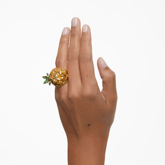 Idyllia cocktail ring, Pineapple, Multicolored, Gold-tone plated