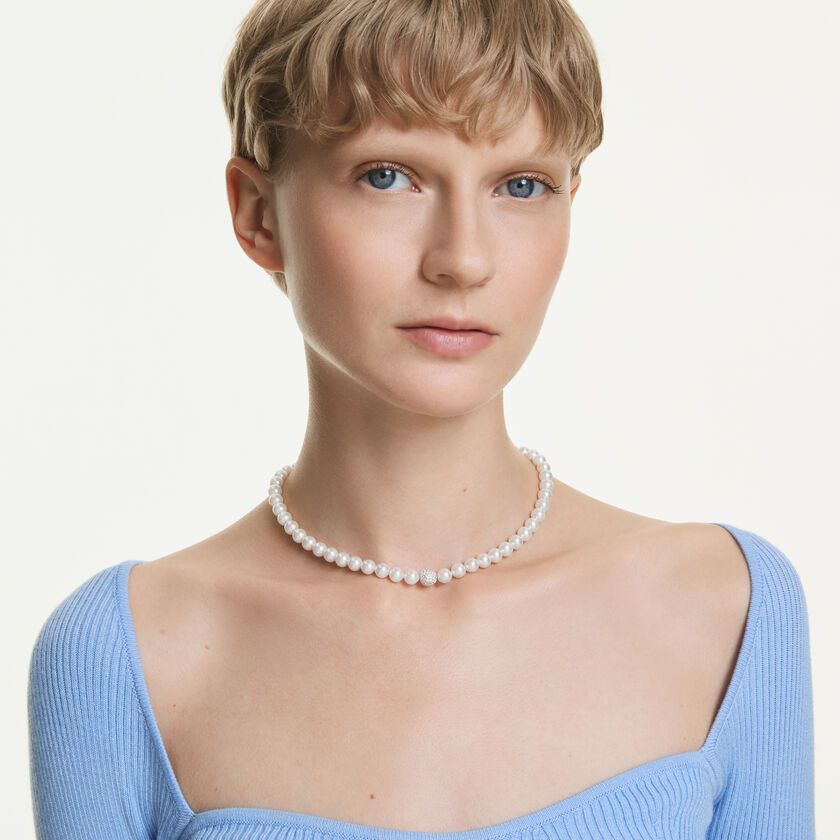 swarovski matrix necklace  crystal pearl  white  rhodium plated