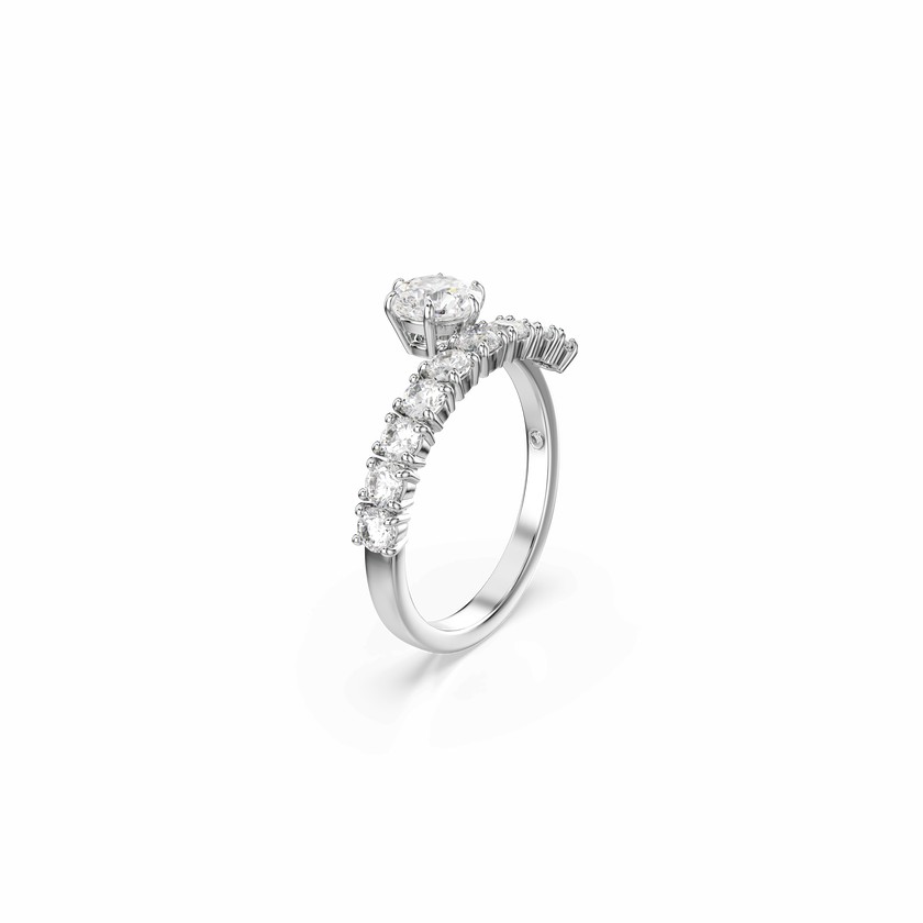 swarovski matrix open ring  round cut  white  rhodium plated