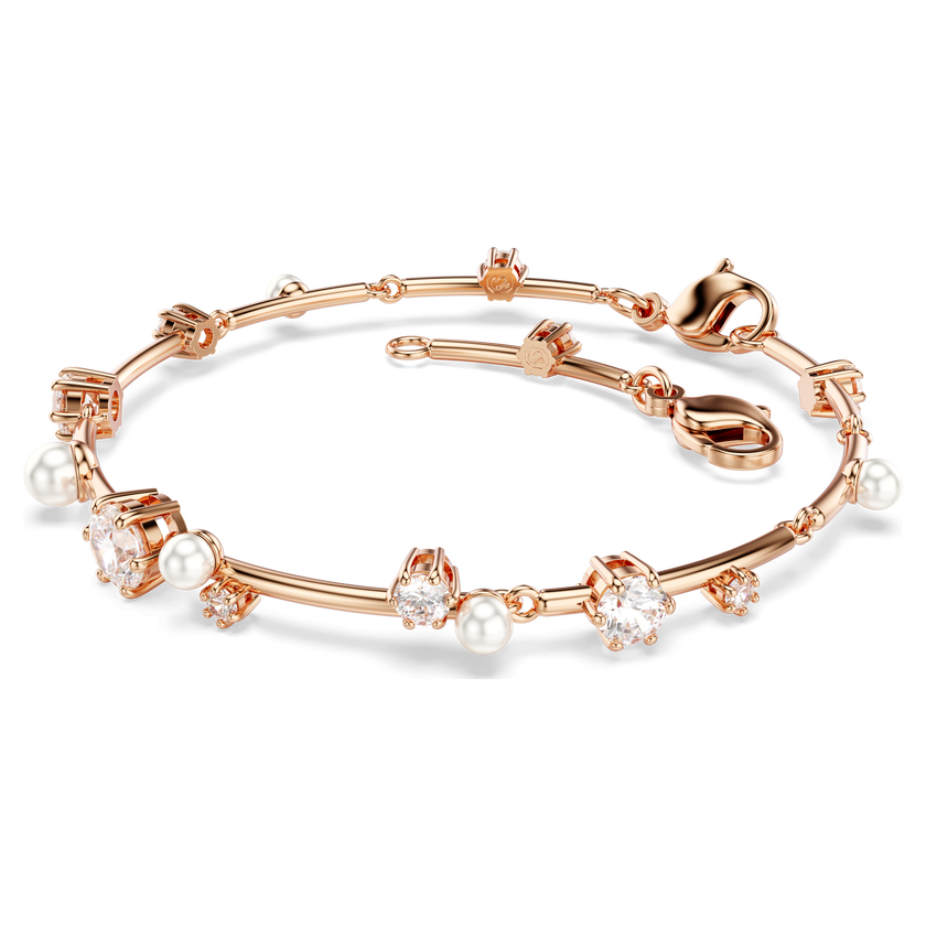 swarovski constella tennis bracelet  crystal pearl  round cuts  white  rose gold tone plated