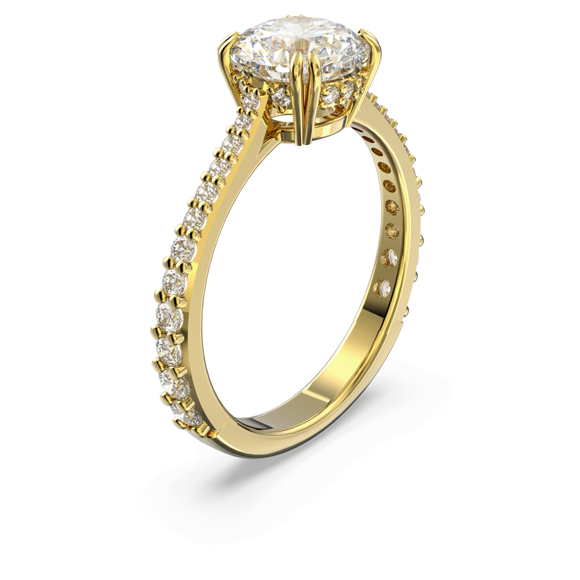 swarovski stilla cocktail ring  round cut  pav   white  18k gold finish