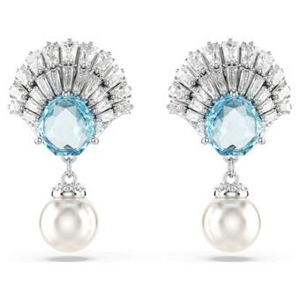 swarovski idyllia drop earrings  crystal pearl  shell  blue  rhodium plated