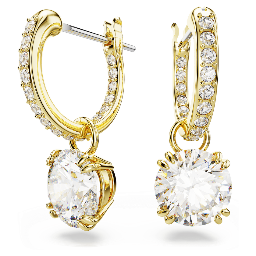 swarovski stilla drop earrings  round cut  white  gold tone plated