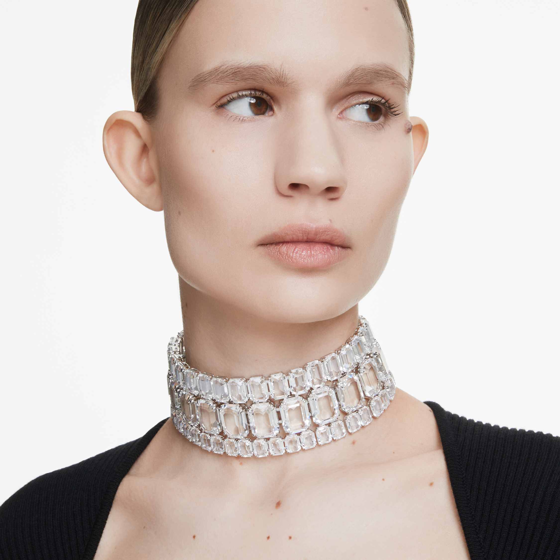swarovski millenia choker  octagon cut  white  rhodium plated