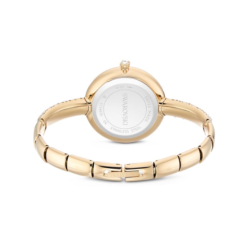 swarovski sublima bangle watch  swiss made  metal bracelet  gold tone  champagne gold tone finish