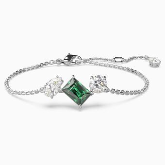 Mesmera bracelet, Mixed cuts, Green, Rhodium plated