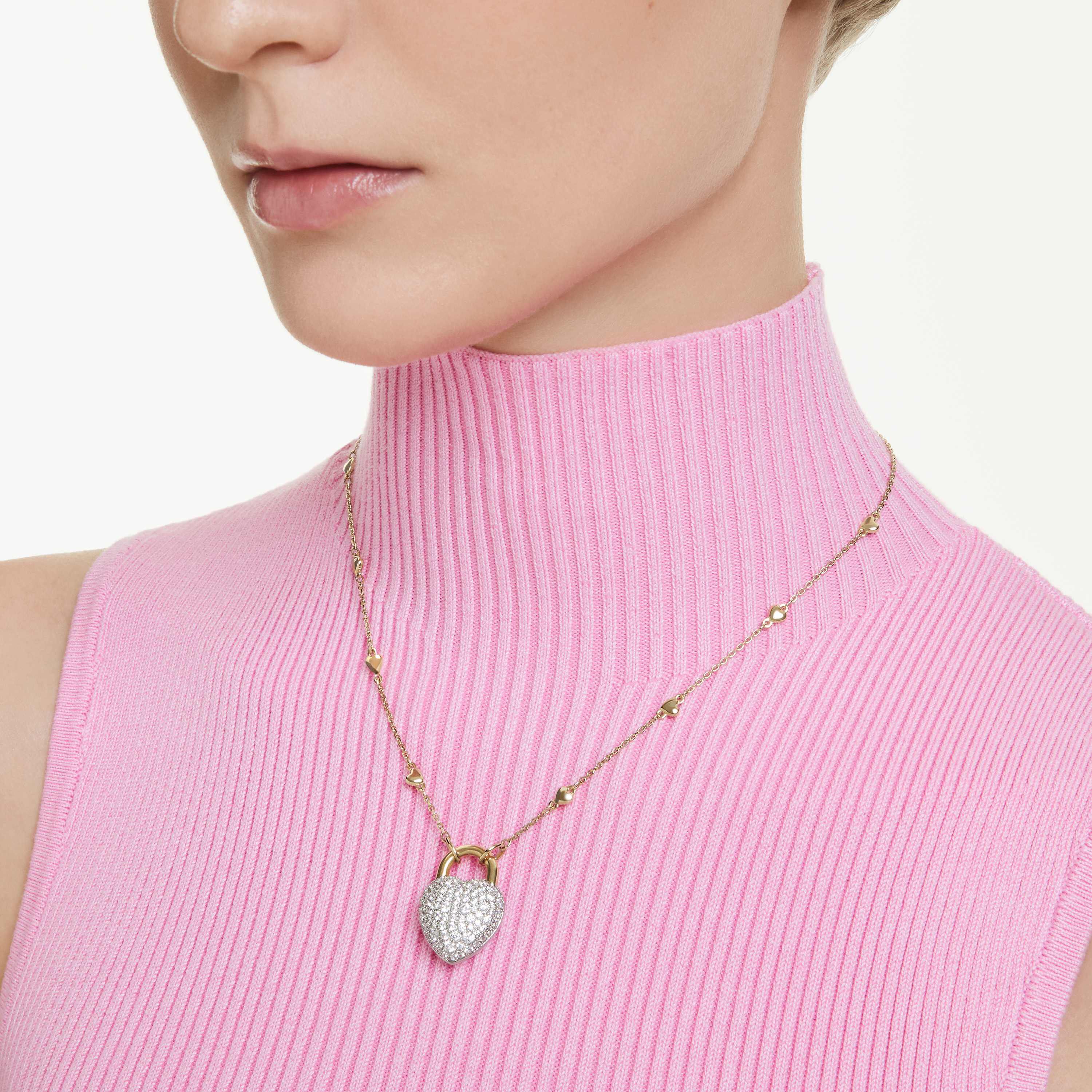 swarovski idyllia pendant  mixed cuts  heart  white  gold tone plated