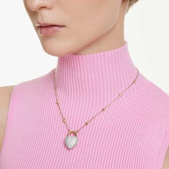 swarovski idyllia pendant  mixed cuts  heart  white  gold tone plated