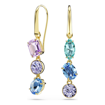 swarovski gema drop earrings  asymmetrical design  mixed cuts  multicolored  gold tone plated
