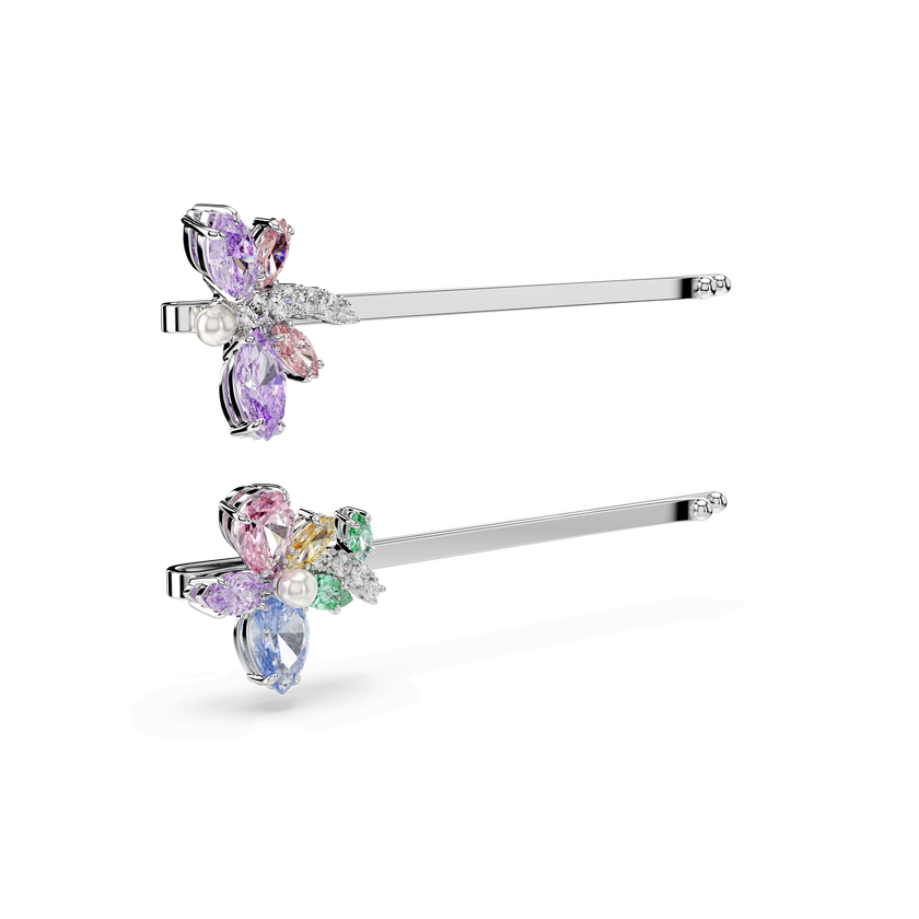 ariana grande x swarovski hair pin  mixed cuts  dragonfly  flower  multicolored  rhodium plated