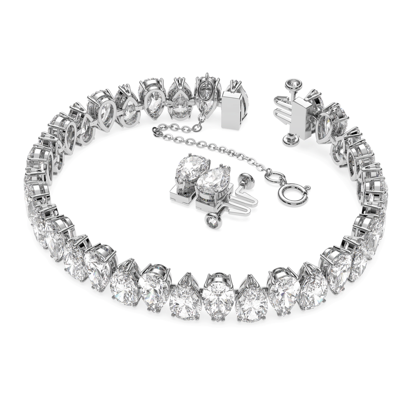 swarovski matrix tennis bracelet  pear cut  white  rhodium plated