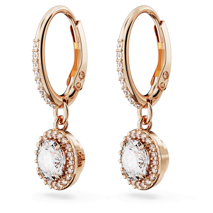 swarovski una angelic drop earrings  round cut  pav   white  rose gold tone plated