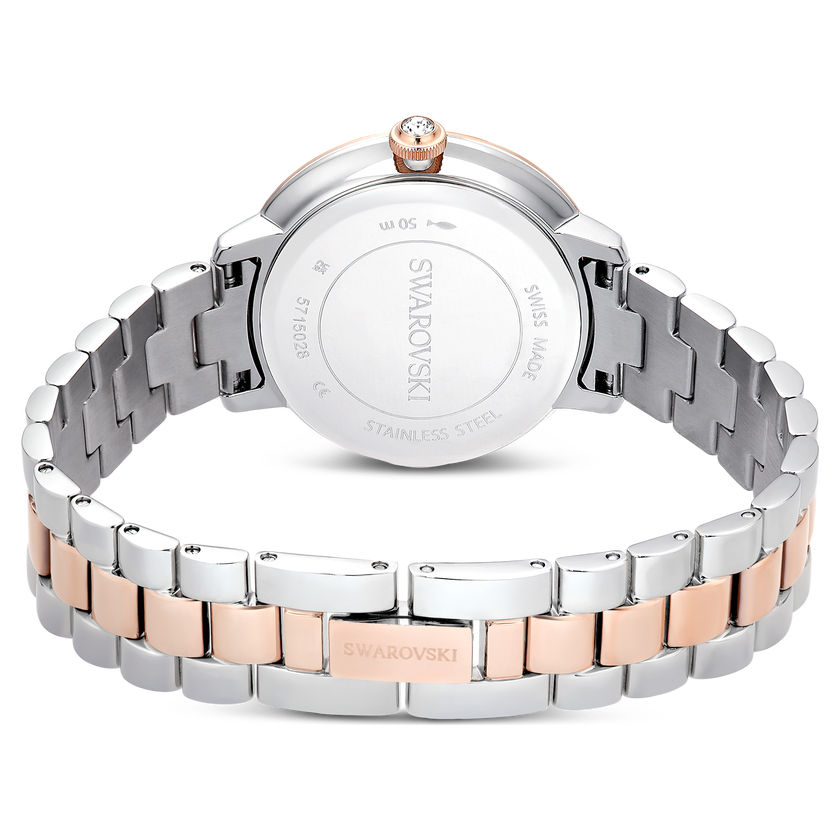 swarovski matrix 3 link watch  swiss made  metal bracelet  silver tone  rose gold tone finish