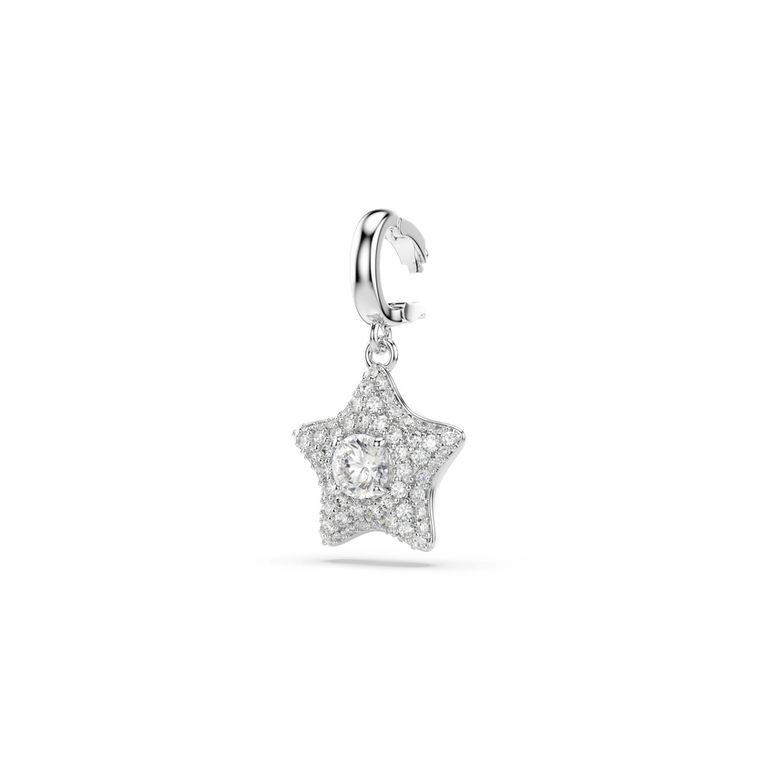 swarovski sublima charm  round cut  star  white  rhodium plated