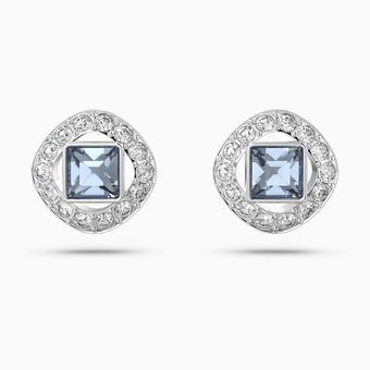 Angelic stud earrings, Square cut, Blue, Rhodium plated