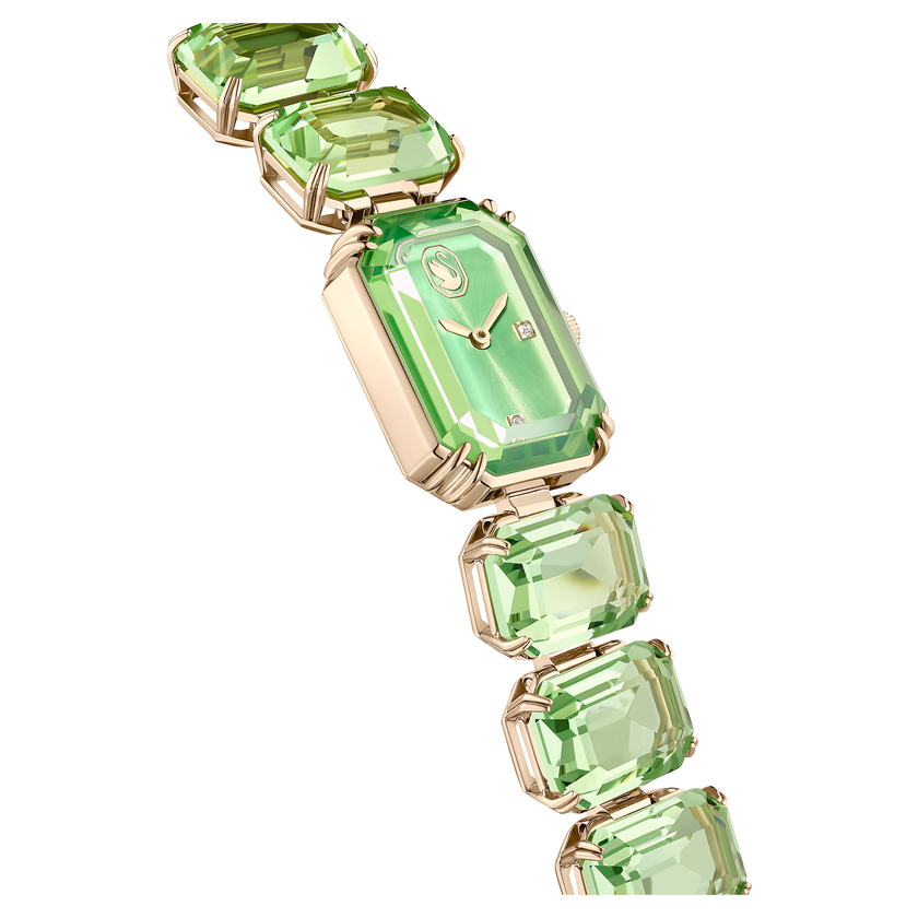 swarovski watch  octagon cut bracelet  green  champagne gold tone finish