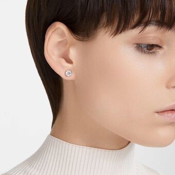 swarovski stilla stud earrings  round cut  white  18k rose gold finish