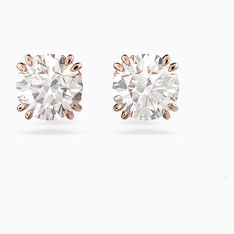 Constella stud earrings, Round cut, White, Rose gold-tone plated