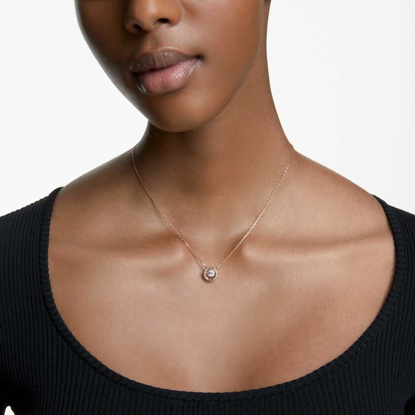 swarovski una necklace  round cut  white  rose gold tone plated