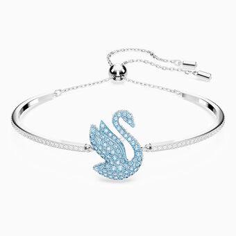 Swarovski Iconic Swan bangle, Swan, Blue, Rhodium plated