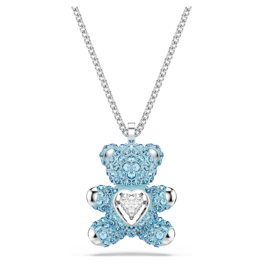 swarovski teddy pendant  bear  blue  rhodium plated