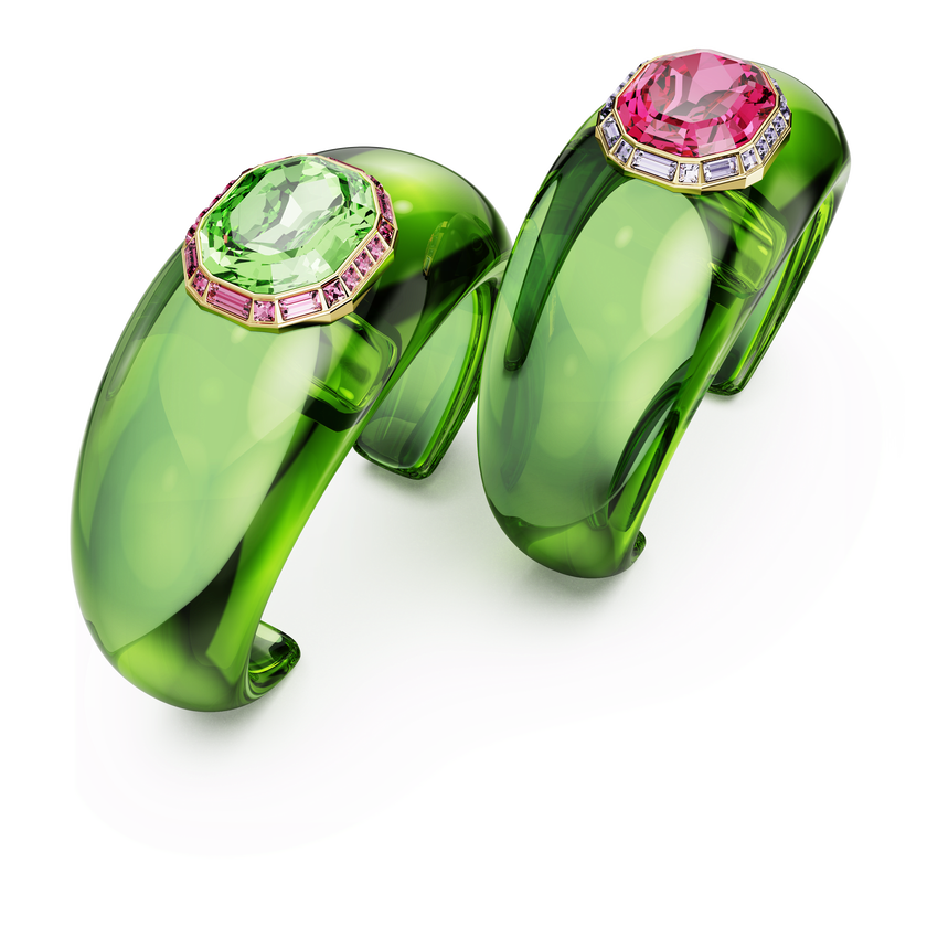 swarovski dulcis cuff  set  2   octagon cut  pav   multicolored  18k gold finish