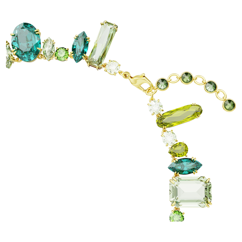swarovski gema necklace  mixed cuts  green  gold tone plated