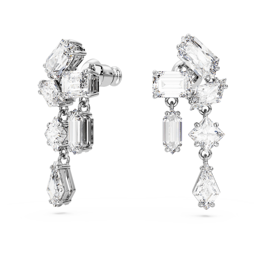 swarovski mesmera drop earrings  mixed cuts  white  rhodium plated
