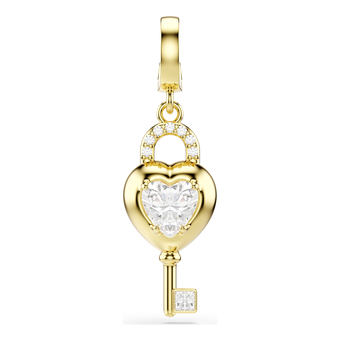 swarovski idyllia charm  mixed cuts  heart with key  white  18k gold finish