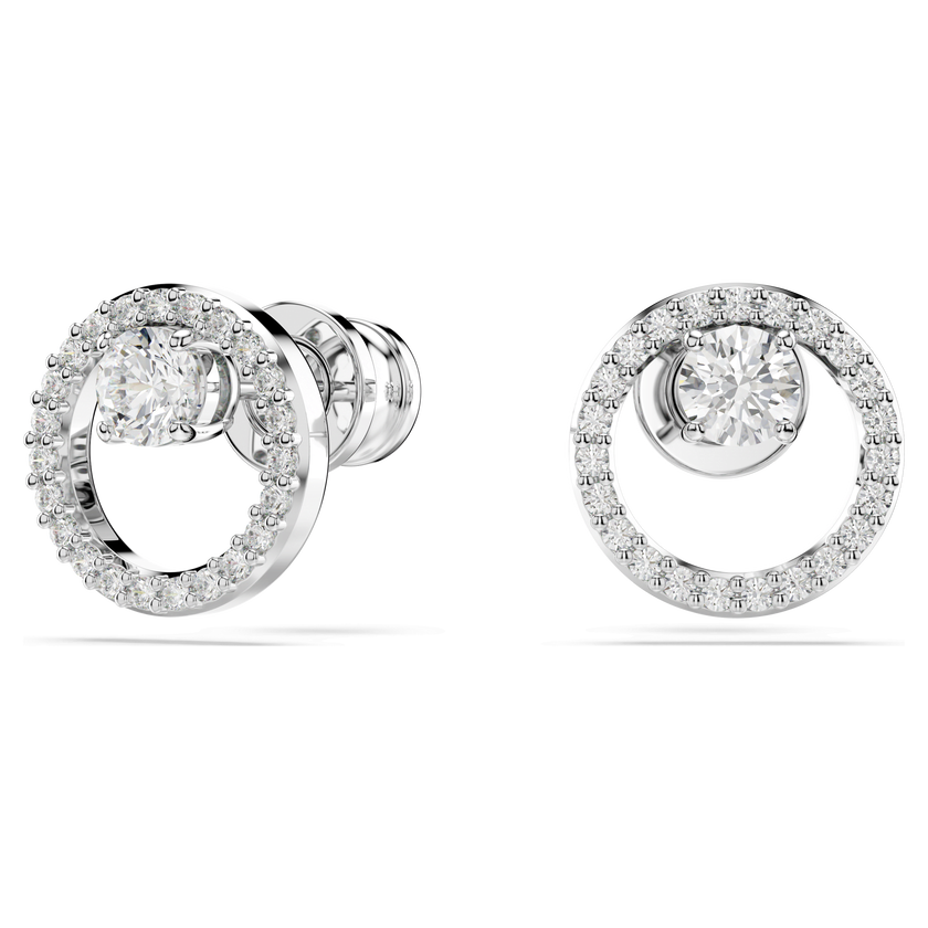swarovski constella stud earrings  round cut  white  rhodium plated