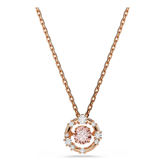 swarovski constella pendant  round cut  dancing stone  pink  18k rose gold finish
