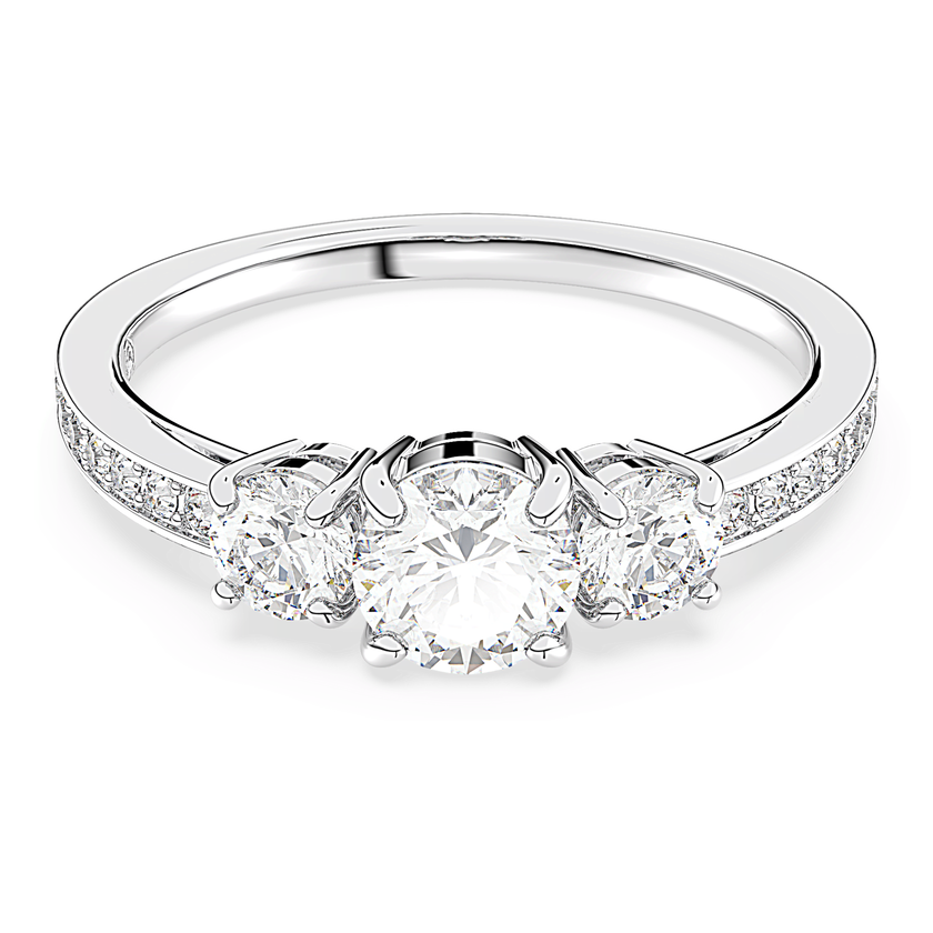 swarovski stilla attract ring  round cut  white  silver tone finish