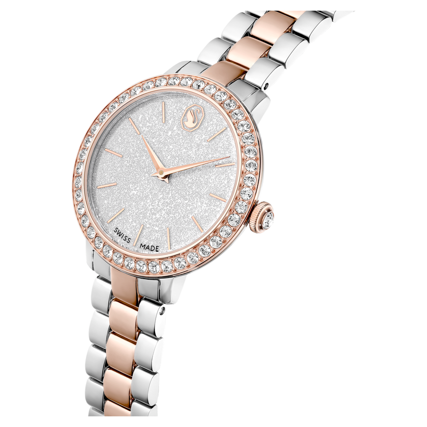 swarovski matrix 3 link watch  swiss made  metal bracelet  silver tone  rose gold tone finish