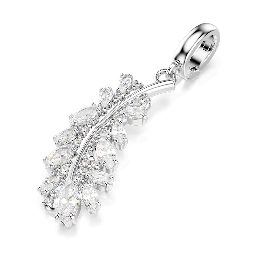 swarovski vienna charm  mixed cuts  feather  white  rhodium plated