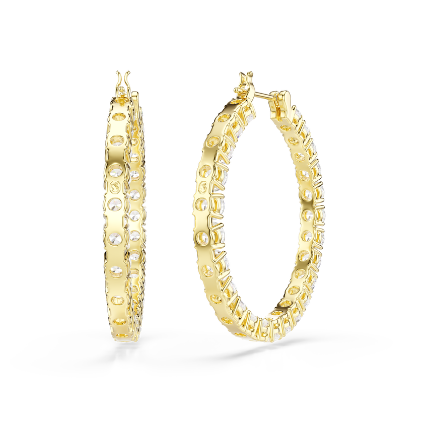 swarovski matrix hoop earrings  round cut  white  gold tone plated
