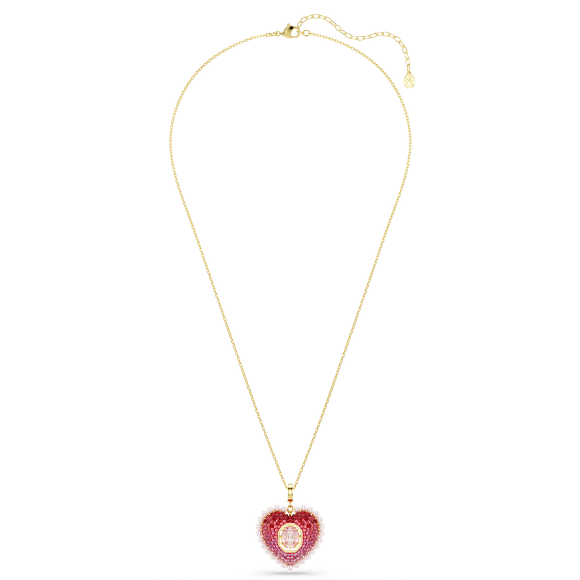 swarovski idyllia pendant  mixed cuts  heart  pink  gold tone plated