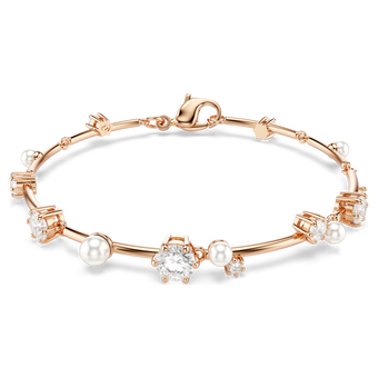 swarovski constella bracelet  crystal pearl  round cuts  white  18k rose gold finish