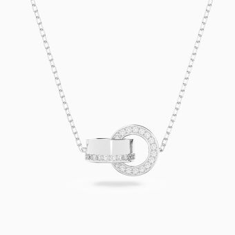 Hollow pendant, Small, White, Rhodium plated