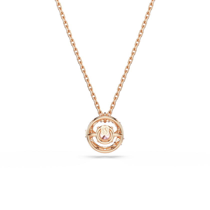 swarovski constella pendant  round cut  dancing stone  pink  rose gold tone plated