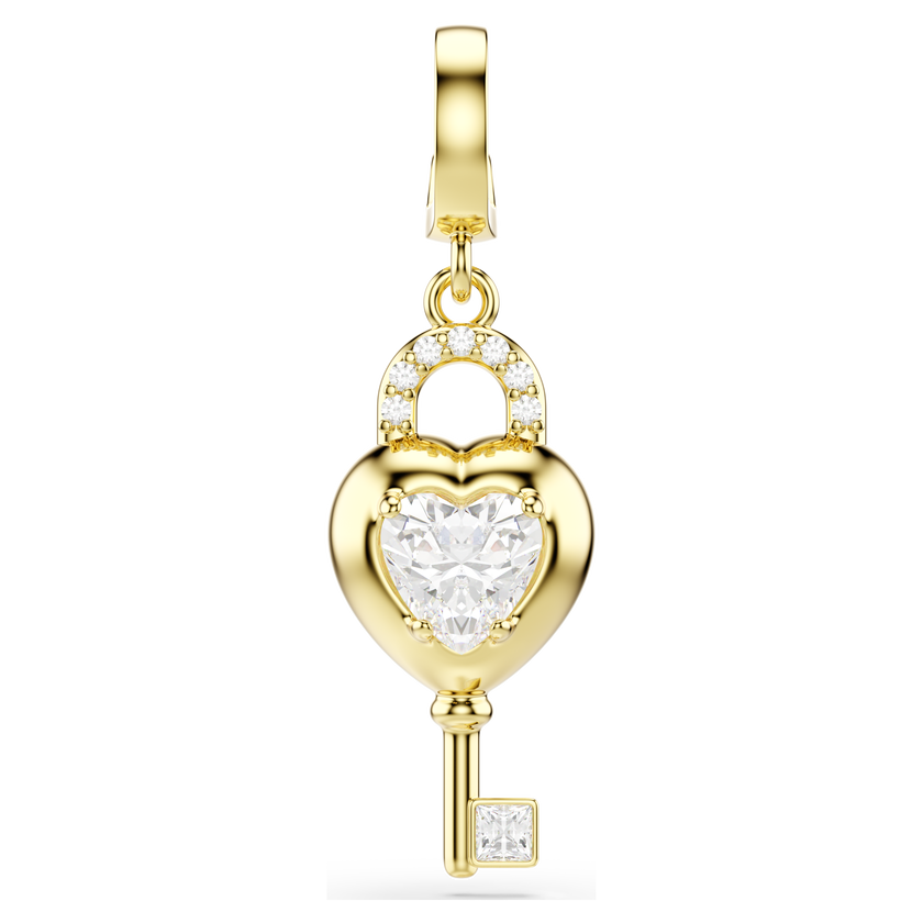 swarovski idyllia charm  mixed cuts  heart with key  white  gold tone plated