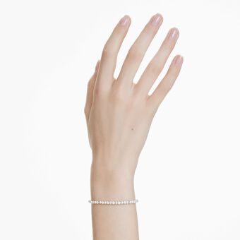 swarovski matrix bracelet  crystal pearl  round cut  white  rhodium plated