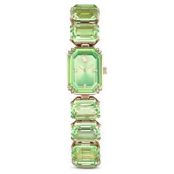 swarovski watch  octagon cut bracelet  green  champagne gold tone finish