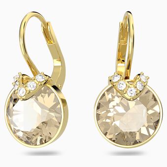 Bella V drop earrings, Round cut, Gold tone, Gold-tone plated